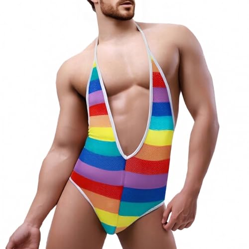 Jockstrap LGBTQ Ropa interior para hombre, tanga, body bragas para hombre, ropa interior cómoda, transpirable, ropa interior, arco iris, multicolor, L