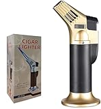 Butane Torch Lighter,Refillable Kitchen Culinary Cooking Blow Torch with Safety Lock Adjustable Flame for Desserts Creme Brulee BBQ Baking—Butane Gas Not Included(Golden)