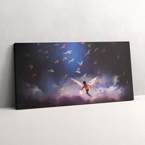 Tableau photo sur toile un garçon avec des ailes d'ange 120x60cm pour décoration murale salon