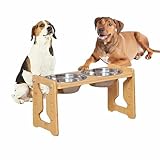 Höhenverstellbarer Bambus Futternapfständer | 2 Edelstahl Näpfe | Anti-Rutsch | Für Hunde & Katzen | Verbessert die Futteraufnahme & Verdauung | 33x16,2x19,5cm