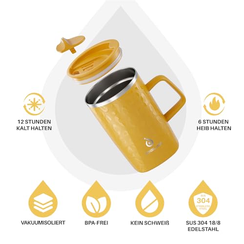 Ideus® Kaffeebecher 470 ml (16 oz), doppelwandige vakuumisolierte Kaffee- und Teetasse aus Edelstahl mit rutschfestem Griff und… – Ansicht 2