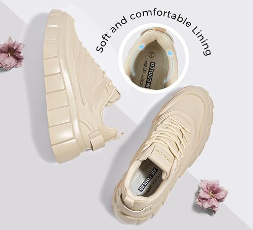 LUCKY STEP Women's Platform Fashion Sneakers Classic Tennis Faux Leather Low Top Casual Walking Shoes4