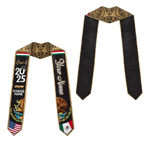 MonkeyVan Personalized Mexican Graduation Sash, Mexican American Flag Graduation Stole Graduation Stole Class Of 2025 Mexico Mxc 4