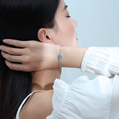 Image of JIANGXIN Lucky Four leaf clover 925 Sterling Silver Birthstone Chain Link Bracelet for Women Gemstone Jewelry Shamrock Birthday Gift 16+4cm