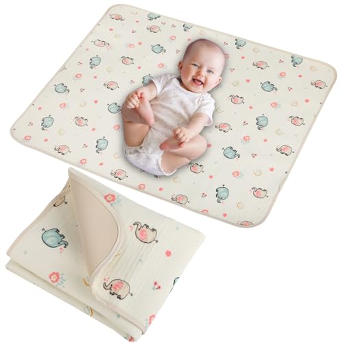 Image of Baby Diaper Changing Pad, 19.7"x25.6" Waterproof Changing Pad Liners with 100% Muslin Cotton Front Top and Leather Back, Soft and Absorbent Portable Changing Mat for Travel, Changing Station