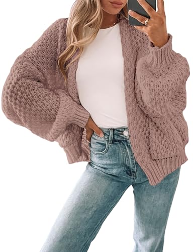 Women's Oversized Cute Crochet Cardigan Fall 2024 Casual Lightweight Hollow Out V Neck Open Front Sweater