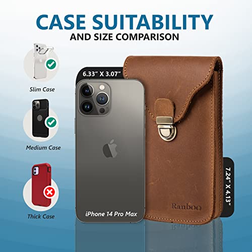 Leather Cell Phone Holster Case With Belt Clip Belt Loop, Ranboo Waist Bag Phone Pouch Belt Holder For Samsung Galaxy S23 Ultra S22 Ultra S21 Ultra Note 20 Ultra 10+ 9 8 A12 A32 A42 A13 5G (Brown) #TOP1