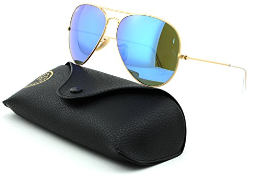 Ray-Ban WOMEN Rb3025 Classic Mirrored sunglasses, Matte Gold Frame/Crystal Green Mirror Blue Lens 112/17, Medium US