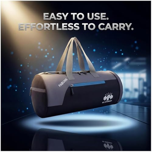 Image of Quicknik Gym Bags for Men Compact Sports Duffle for Women Unisex Duffle Bag | Unisex Duffle Bag for Gym, Travel & Sports | 22L | Black, Blue & Grey