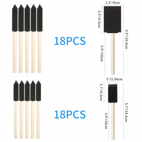 Image of 36 Pcs Foam Paint Brushes Set, 1 inch&1.5 inch, for Painting, Staining, Varnish
