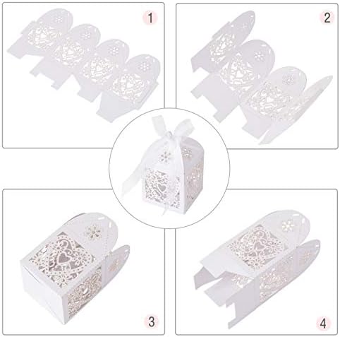 GWHOLE 60PCS Candy Treat Box Wedding Favour Boxes Laser Cut Gift Box with Ribbons Baptism Favor Boxes for Wedding Baby Shower Christening Holy Communion Favours Decorations