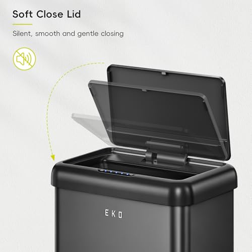 Image of EKO Vintage 50L / 13.2 Gallon Motion Sensor Trash Can, Dual Compartment 32L + 18L Stainless Steel Kitchen Garbage Bin, Touchless Automatic Waste & Recycling Bin with Lid for Home Office, Matte Black