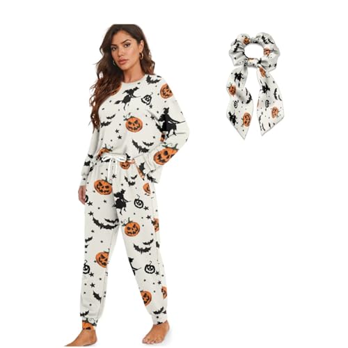 Eheartsgir Halloween Cat Witch Women Long Sleeve Sleepwear with Bow