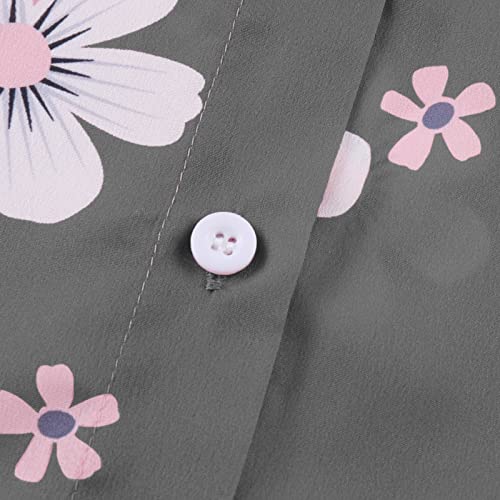 Ekousn Womens Long Sleeve Tops,Autumn Soft Roll Over Flower Print Tees T Shirts Fashion Button Full Sleeve Tanks Blouses Blouses & Button-Down Shirts Fall Tops For Women(Medium,A-Gray) #TOP4