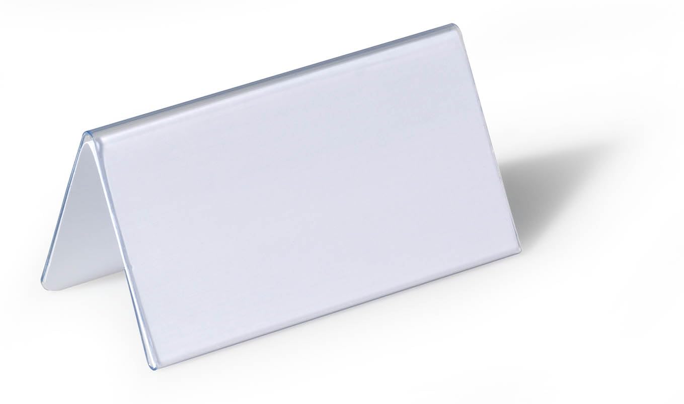 Durable 805119 Identyfikator stołowy (z twardej foli, 52/104 x 100 mm), opak. 25 sztuk, przezroczysty.