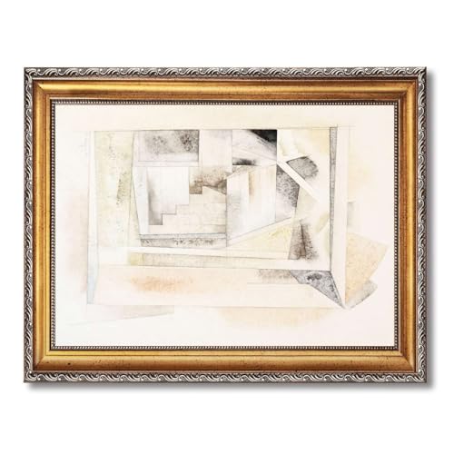 Framed Abstract Geometric Stairs Poster Canvas Print Art Minimalist Aesthetic Wall Art Painting Pictures Wall Decor Elegant Home Decor for Living Room Bedroom Office (Retro Framed,16L'x24W')