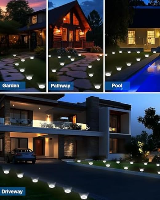 Solar Lights Outdoor Waterproof, 8 Pack 8 LED, Thickened Stainless Steel Ground Light, Solar Garden Lights Landscape Lighting for Patio Pathway Lawn Yard Deck Driveway Walkway, Cool White