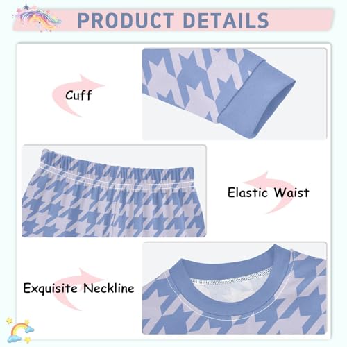 Blue Houndstooth Cotton Pajamas Sets Long sleeve Set for Night Wears4