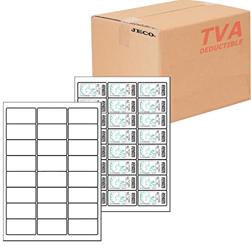 Jeco - Lot de 480 étiquettes autocollantes pour timbres 63,5 x 33,9mmcompatibles « Montimbreenligne » (L7159), soit 20 planches A4 de 24 étiquettes...