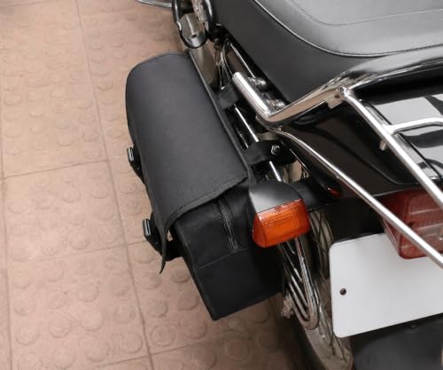 Image of Motorcycle Side Bag Universal Bike Saddle Bag Waterproof Canvas Luggage Pannier Bag Tool Storage Organizer for Motorcycles Scooters Commuter Bikes Touring Travel Daily Use Black