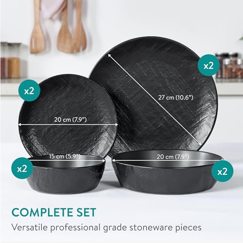 Navaris Steingut Geschirr Set 2 Personen (8 Teile) - Teller Set Geschirrset Geschirr - Tafelservice mit Suppenteller Tellerset - Kombiservice - Tafelservice 2 Personen - Anthrazit