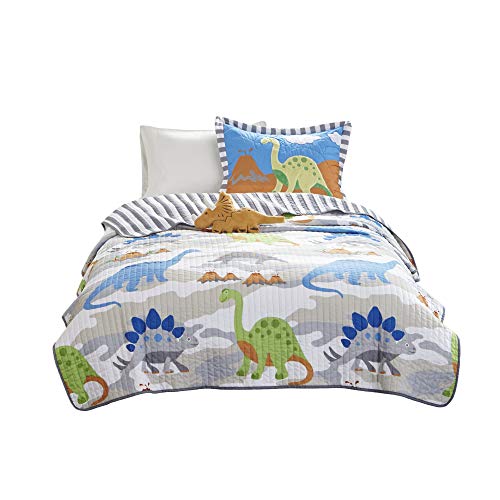 Mi Zone Kids Little Foot Bedding Sets Boys Quilt Set, Dinosaur Kids Quilt For Boys – Cotton Filling Ultra Soft Microfiber Quilt Sets Coverlet, Full/ Queen, Blue 4 Piece #TOP7