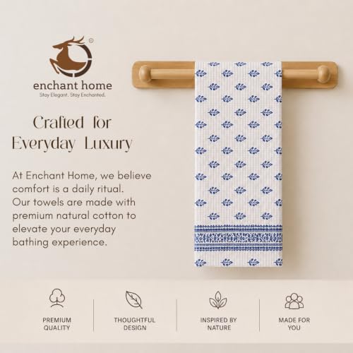 Image of Cotton Rich Printed Waffle Hand Towel | Lightweight | Anti Microbial & Water Absorbent | Soft Touch Quick Drying Towels (Indigo Buti, Pack of 4)