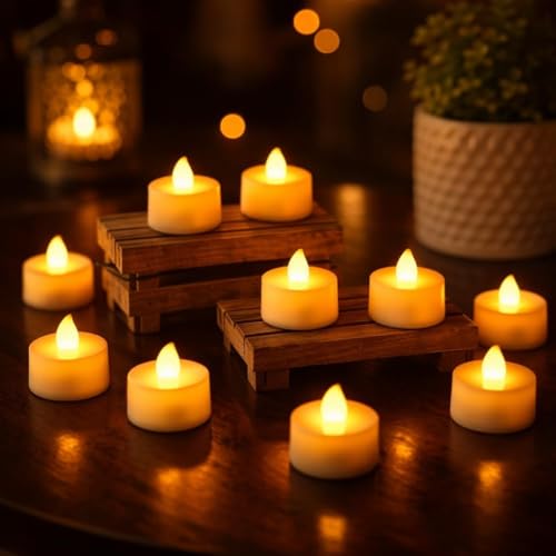 Image of SATYAM KRAFT 48 Pcs LED Tea Light Candles | Flameless, Smokeless Diyas | Decorative Acrylic Candles for Home Decor, Birthday, Valentine's Day, Wedding, Festival Gifting