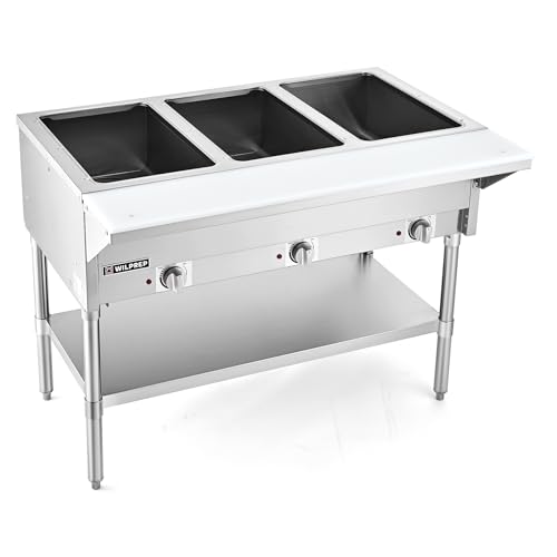 wilprep 3 well commercial food warmer 1500w stainless steel steam table with 834 cutting board amp storage shelf 4434 electric steam table food warmer with knob control for catering buffets restaurants