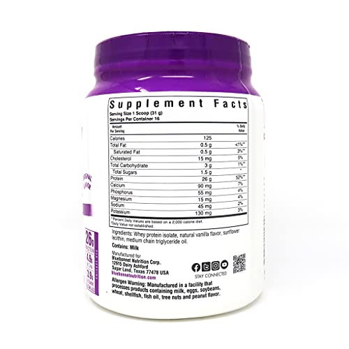 Bluebonnet Nutrition Whey Protein Isolate Powder From Grass Fed Cows, No Sugar Added, Gluten & Soy Free, Kosher Dairy, 17.6 Oz #TOP1