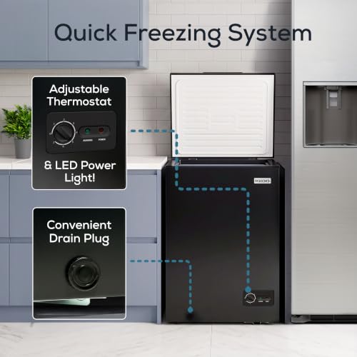 Igloo 3.5 Cu Ft. Upright Deep Freezer Chest- Deep Freezer with Quick Freezing System & Adjustable Thermostat- Low Noise Freezer with Removable Basket & LED Lights for Homes, Garages & Basements- Black - image 4