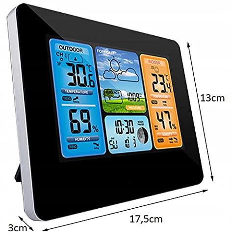 Retoo Wetterstation Funk mit Außensensor und Digital Farbdisplay Multifunktionale FunkWetterstation mit Wettervorhersage,Thermometer,Hygrometer,Barometer, Mondphase, 60m Reichweite