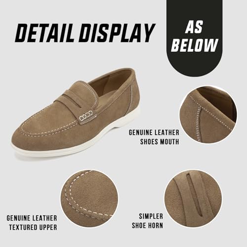 Image of Meijiana Men's Genuine Leather Loafers Slip-On Moccasins Suede Dress Shoes, Lightweight and Breathable with Rubber Sole Stylish Mens Loafers
