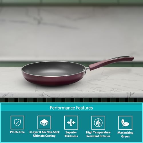 Image of VAYA Hautechef Non-Stick Frypan 24cm, 3-Layer ILAG Swiss Coating, PFOA-Free, Induction Friendly, with Soft-Touch Matching Handle, Color - Maroon