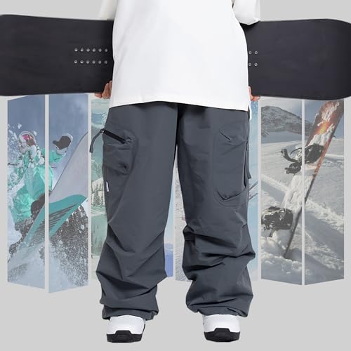 SNOWVERB Pantalones holgados de esquí para hombre y mujer, impermeables, tipo cargo, para nieve, snowboard, senderismo, deportes de invierno (L, gris) - imagen 6