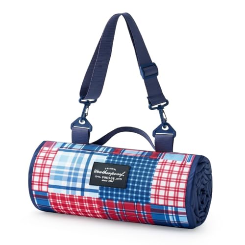 Weatherpro Madras Outdoor Blanket, Portable Picnic Throw, 60" x 72", Red