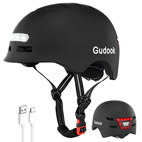 Gudook Adult Bike Helmet with Light - Bicycle Helmets Men - Women - Front and Back LED Lights Adjustable Cycling Helmet for Urban Commuter Biking Scooter