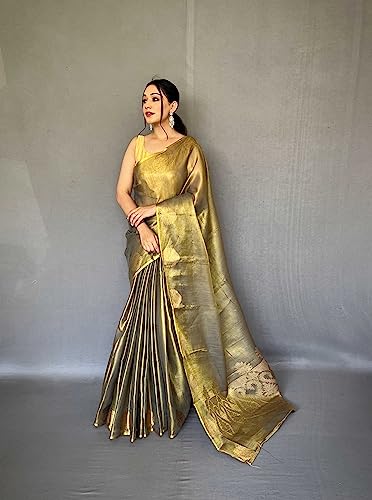 Image of Panzora Women's Tissue Silk Jacquard Weaving Saree With Unstitched Blouse Piece