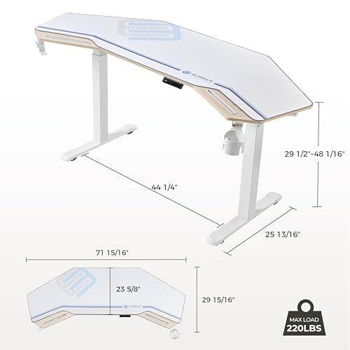 Image of EUREKA ERGONOMIC Standing Desk, 72 inch Electric Adjustable Height Desk,Wing Shaped Computer Desk Large Music Studio Table, Dual Motor&Slot, Maple
