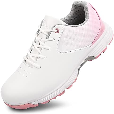 THESTRON Women's Golf Shoes Ladies Golf Sports Sneakers Spikes Women Golf Wears Spikeless Girls Golf Walking Sneakers (7.5,White pink1)