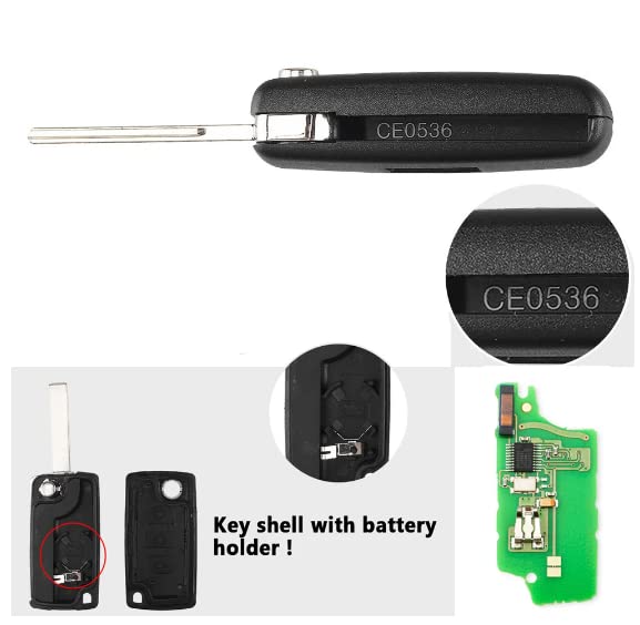 Telecomando Compatibile con Citroen C2 C3 C4 C5 Picasso Peugeot 107 206 207 307 308 406 407 Circuito Elettronico 433 mhz Chip Transponder Duplicato Chiave (SI Supporto Batteria + SI Lama Scanalata)