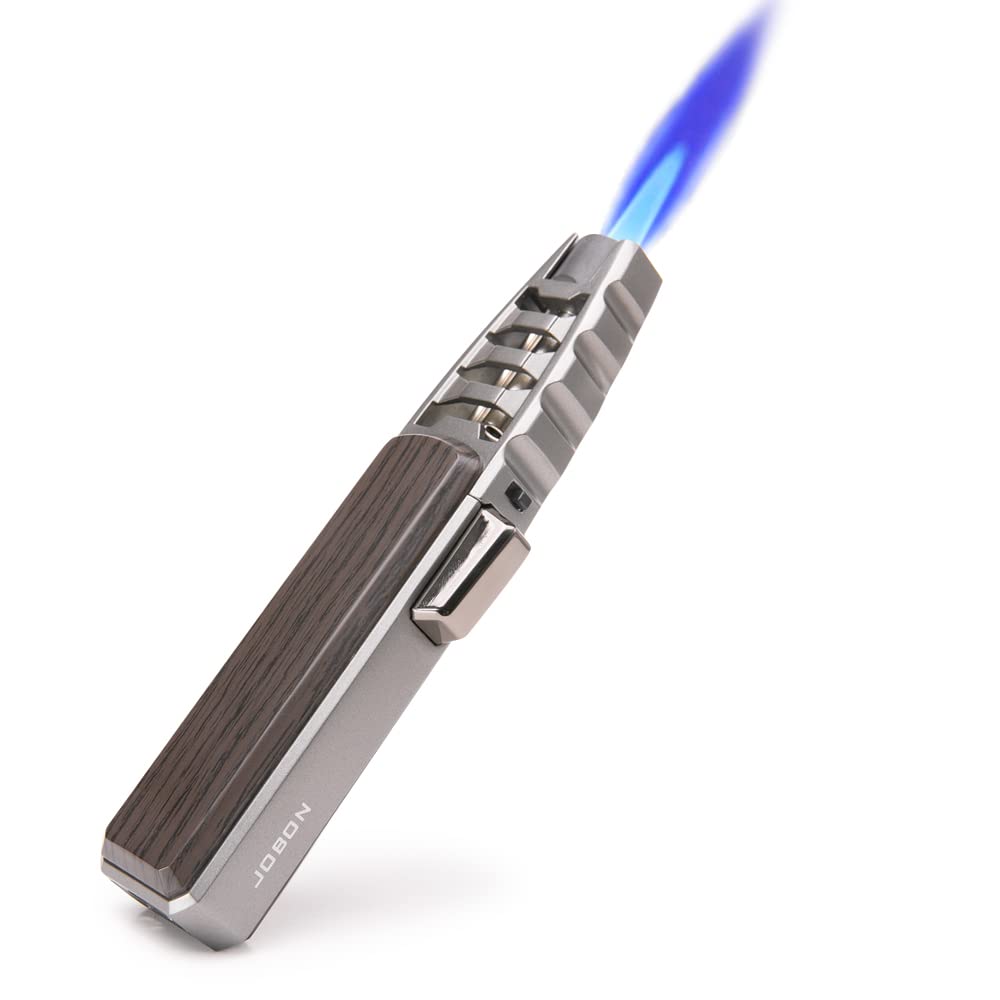 JOBON Big Jet Butane Torch Lighters, Refillable Windproof Jet Flame Solar Beam Adjustable Lighter with Safety Lock for Grill Kitchen BBQ Camping(Gas Not Included) (Brown)