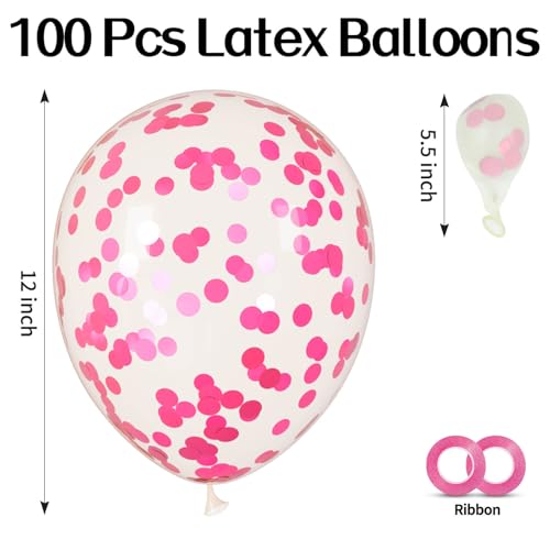 Image of 100pcs Pink Confetti Balloons 12 Inch Clear Latex Balloon with Pink Confetti Inside for Girl's Birthday Graduation Decorations Engagement Bridal Shower Party Baby Shower Birthday Party Decorations