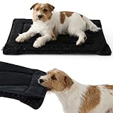 Bedsure Chew Resistant Dog Bed Medium Size Dog - Chew Proof Dog Crate Pad Machine Washable Durable Kennel Mat for Chewers with Reinforced Corners, Black, 29x18 in