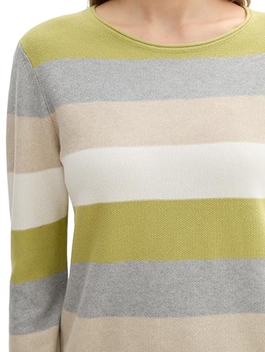 Tom Tailor Damen Strickpullover mit Rundhals, 37067 - Green Block Stripe, M – Ansicht 5