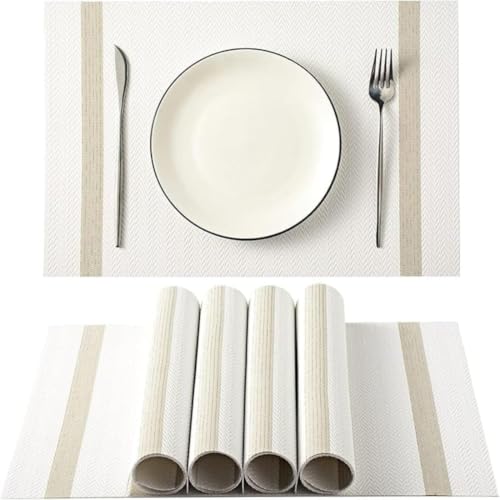 Image of Potency Table Mats Set of 4, Woven Placemate for Dining Table, Heat-Resistant Placemats Stain Resistant Anti-Skid Washable PVC Table Mats, Vinyl Placemats for Dining Kitchen Restaurant Table (31White)