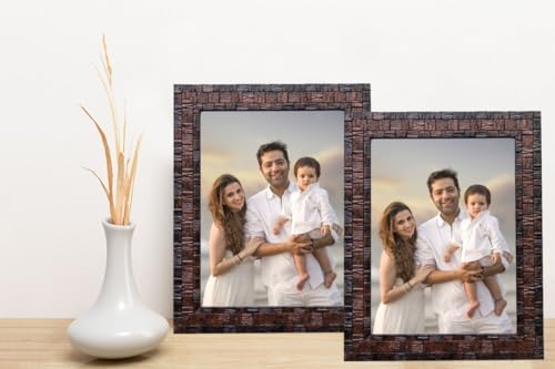 Image of Photo frame 5x7 Inch set of 2 Box Brown Color Flexible Glass & Synthetic Wood Hanging /Table Top High Density Photo Frame for Wall Decoration
