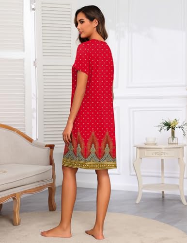 Image of Ekouaer Women Robes Lightweight House Coat Short Sleeve Floral Print Mumu House Dresses with Pockets Zipper Nightgowns