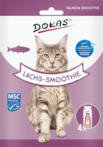 DOKAS Lachs- Smoothie- Cremiger Premium Snack für Katzen- optimal als Topping oder zur Belohnung- 8 x 120 g