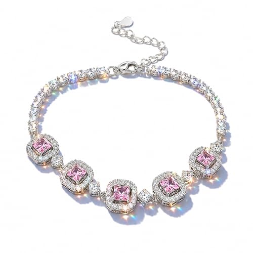 Bracelet avec pierres de zircone carrées et oxydes roses étincelants pour femme